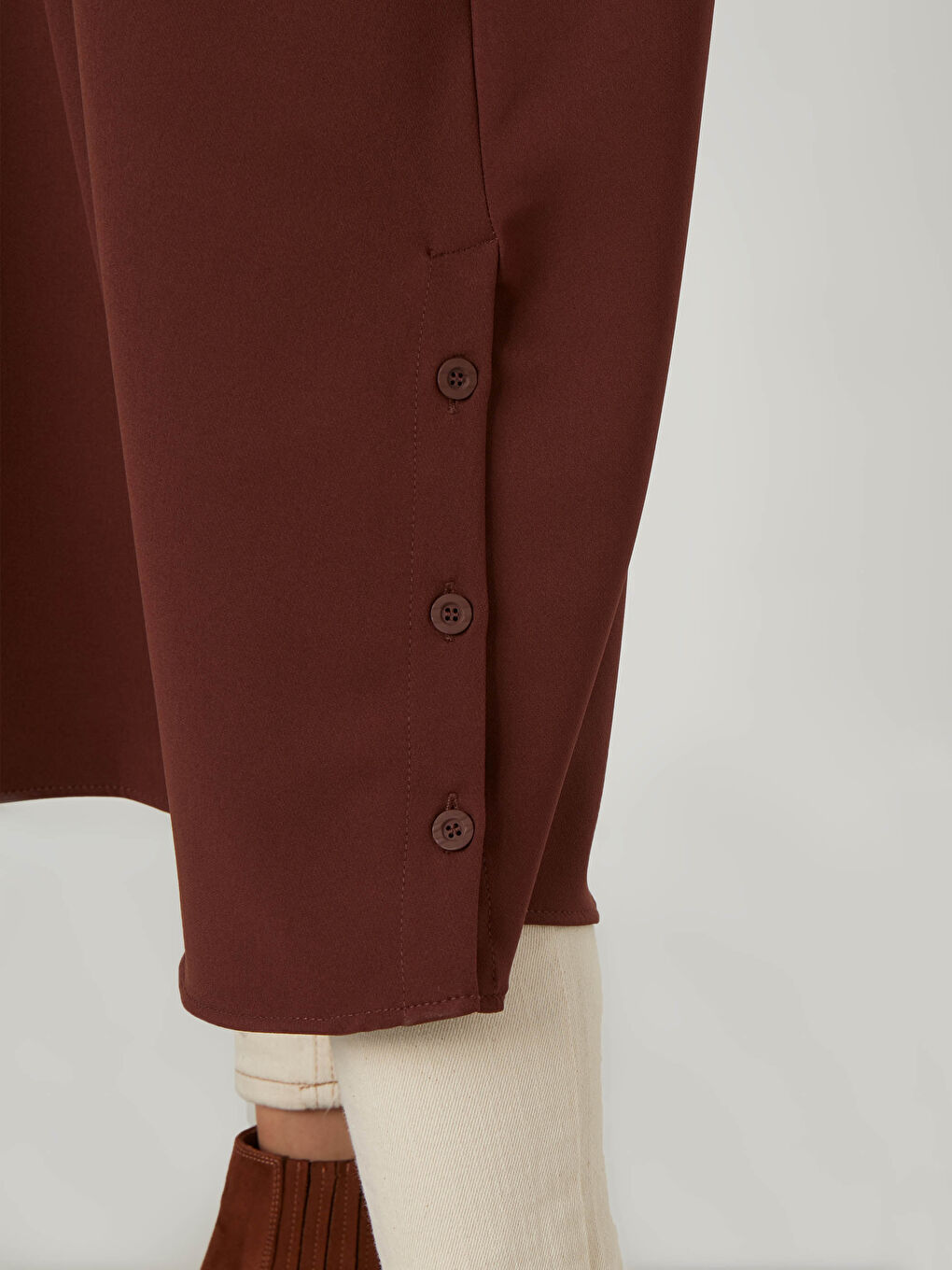 Kahverengi Düz Uzun Kollu Kadın Gömlek Tunik-8