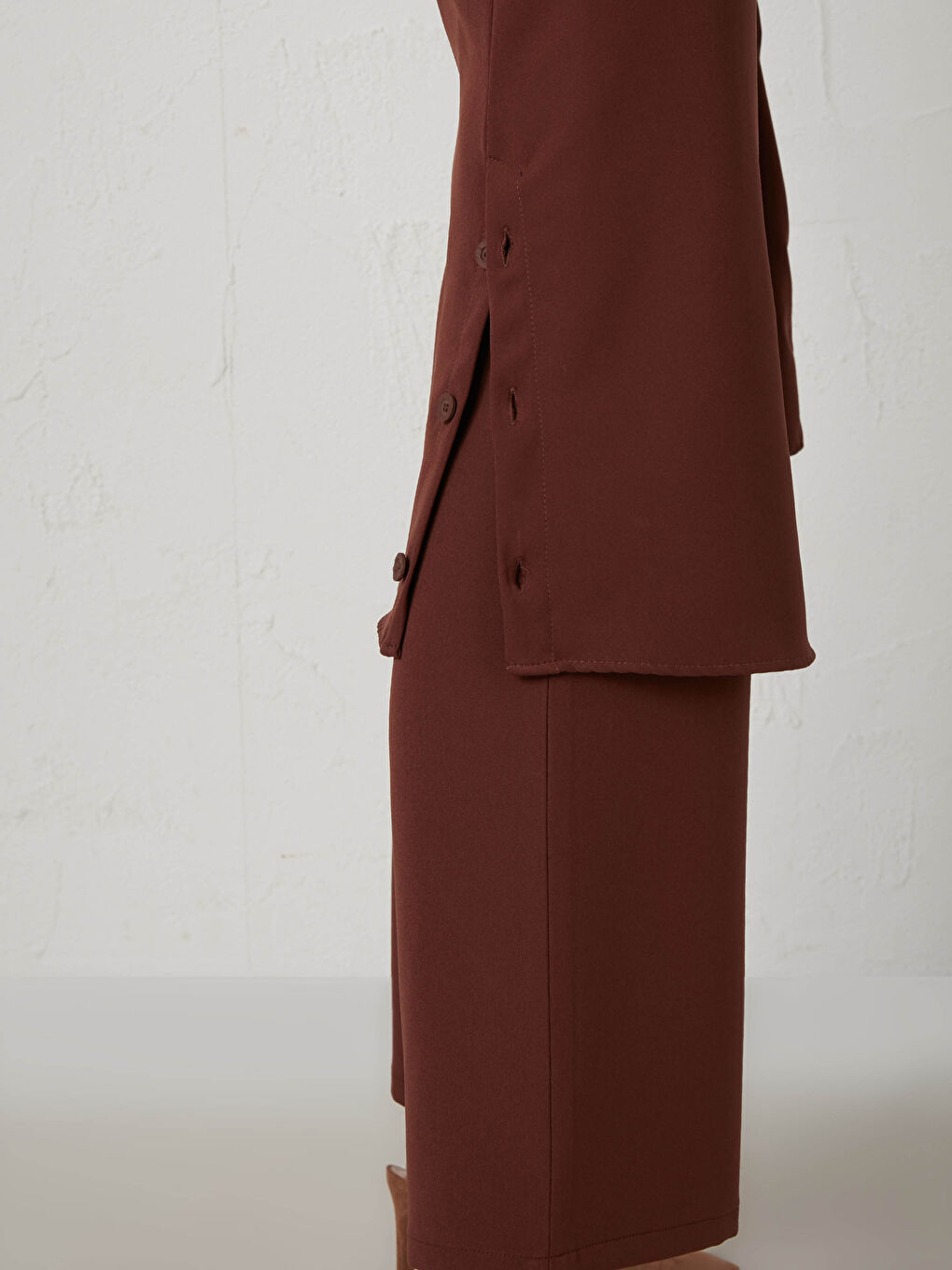 Kahverengi Düz Uzun Kollu Kadın Gömlek Tunik-4