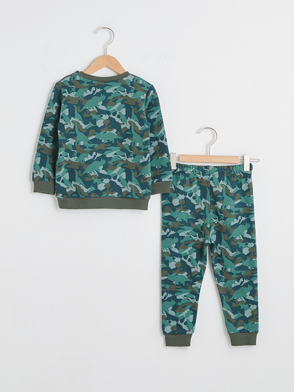Haki Erkek Bebek Desenli Sweatshirt ve Pantolon-1