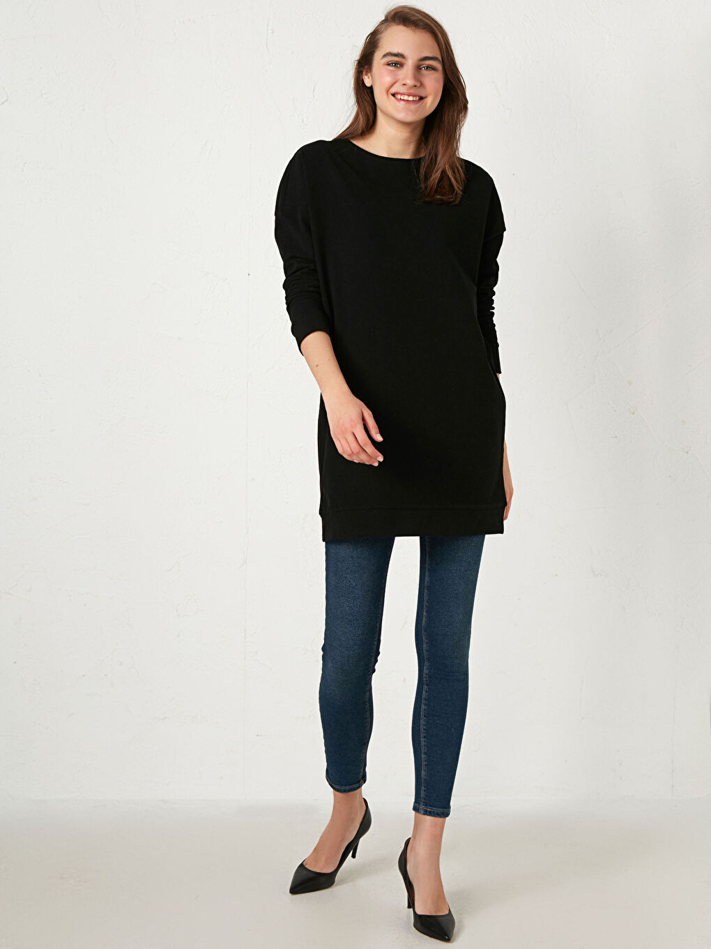 Crew Neck Straight Long Sleeve Cotton Women's Tunic-2