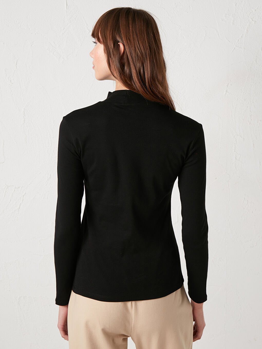 تيشيرت نسائي قطن كم طويل مستقيم بياقة قمعية-2