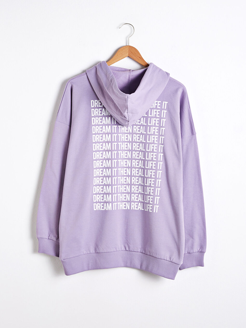 Lila Kapüşonlu Baskılı Sweatshirt-4