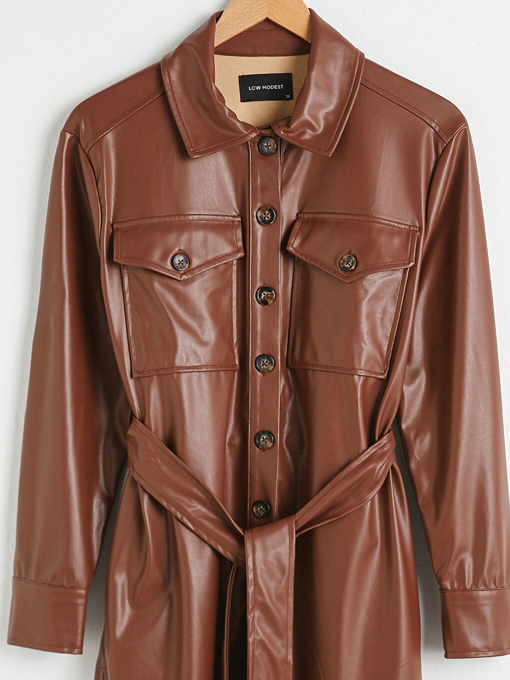 LCW Modest Schlichtes Langarm Kunstleder Damen Hemd-Tunika -0WHQ30Z8-RFT