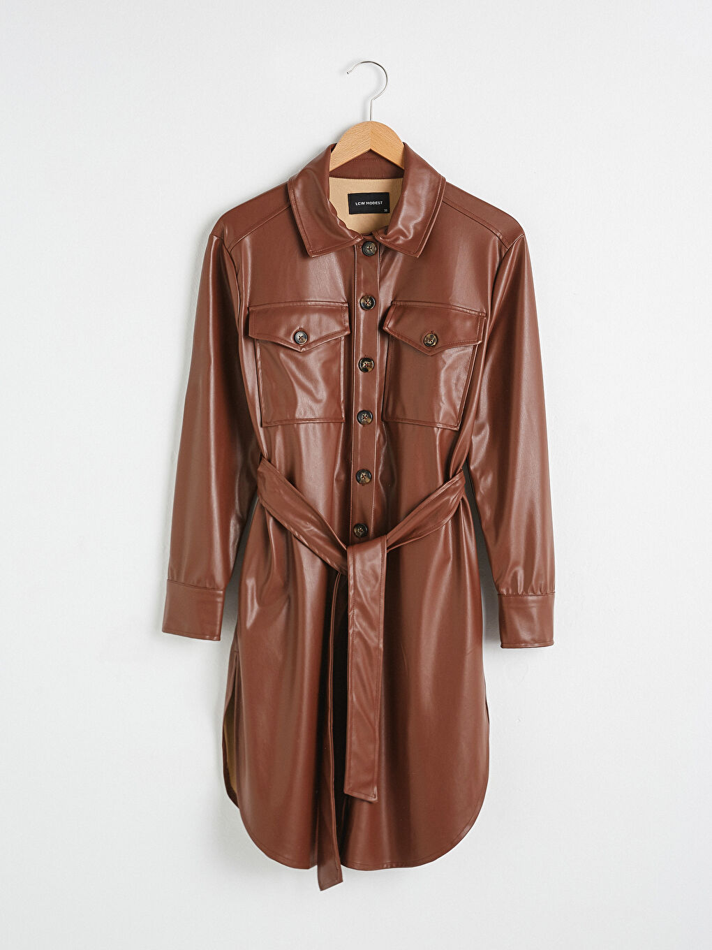 LCW Modest Schlichtes Langarm Kunstleder Damen Hemd-Tunika -0WHQ30Z8-RFT
