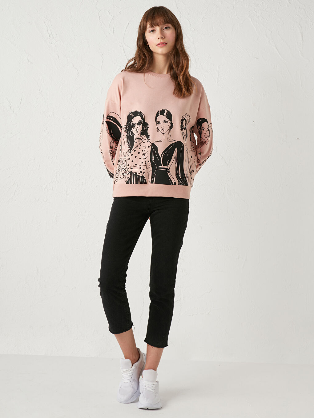 LCW Vision Crew Neck Printed Thin Sweatshirt -0WHQ48Z8-FLK