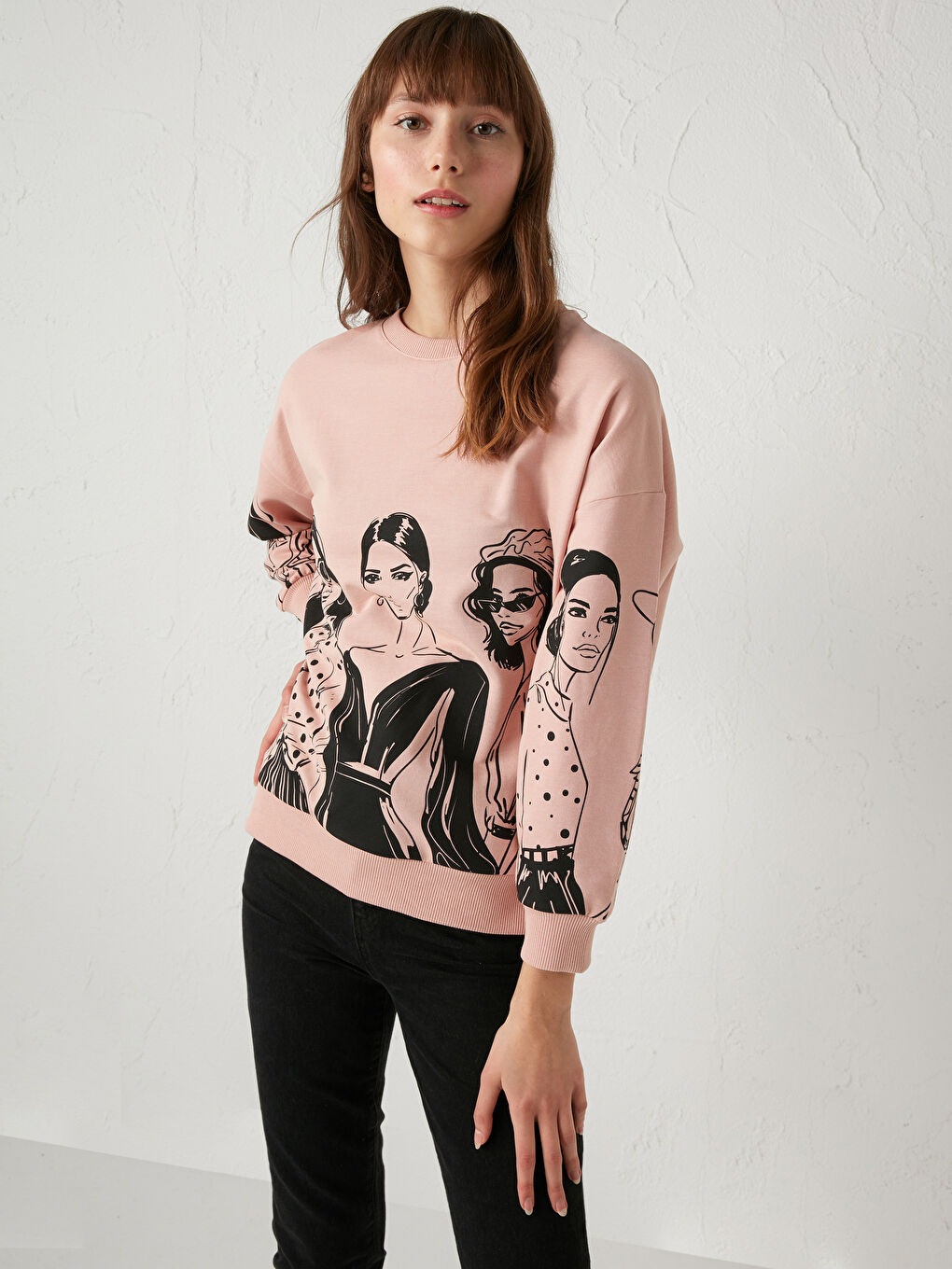 LCW Vision Crew Neck Printed Thin Sweatshirt -0WHQ48Z8-FLK
