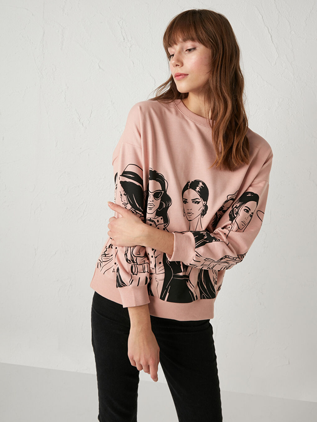 LCW Vision Crew Neck Printed Thin Sweatshirt -0WHQ48Z8-FLK