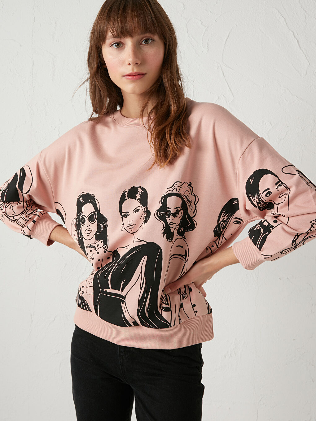 LCW Vision Crew Neck Printed Thin Sweatshirt -0WHQ48Z8-FLK