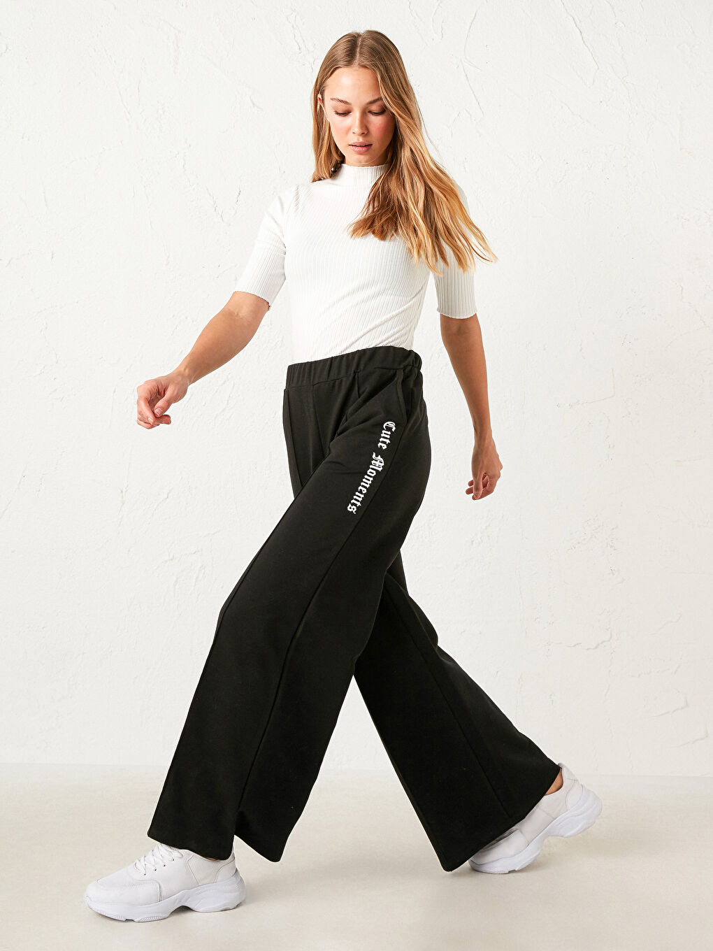 Slogan Printed Wide Leg Sweatpants