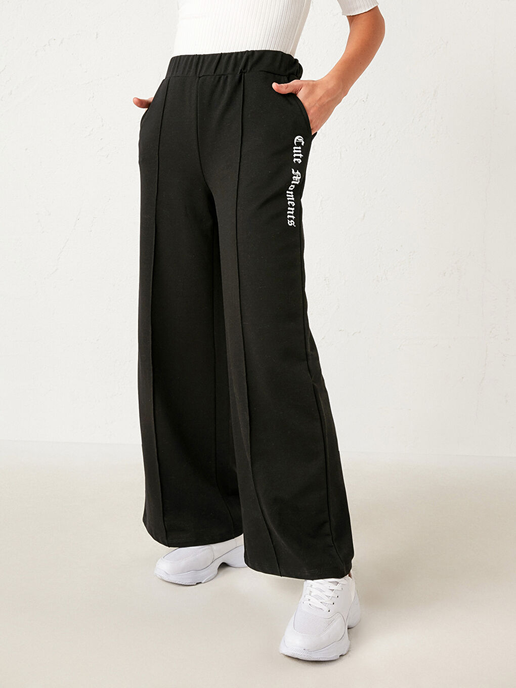 Slogan Printed Wide Leg Sweatpants-2