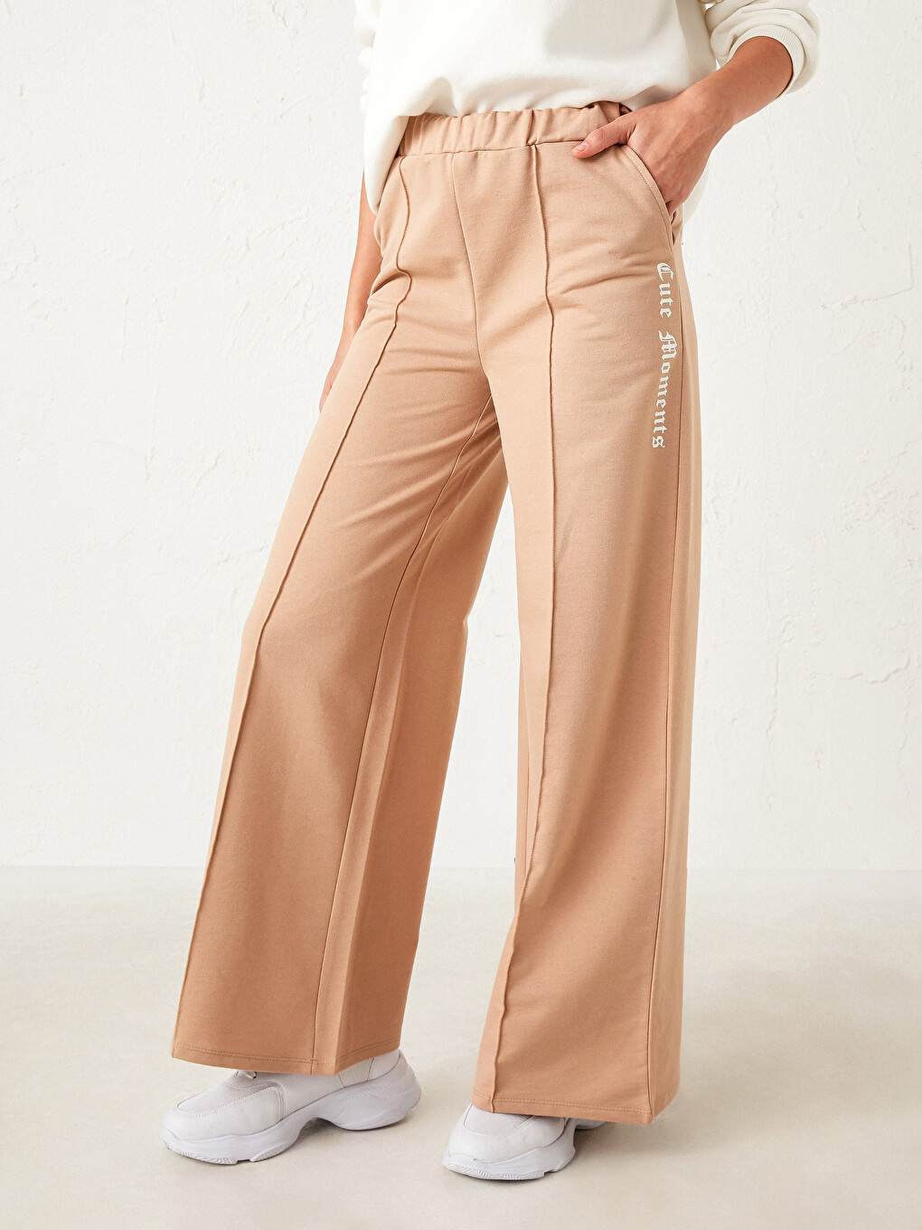 Slogan Printed Wide Leg Sweatpants-2