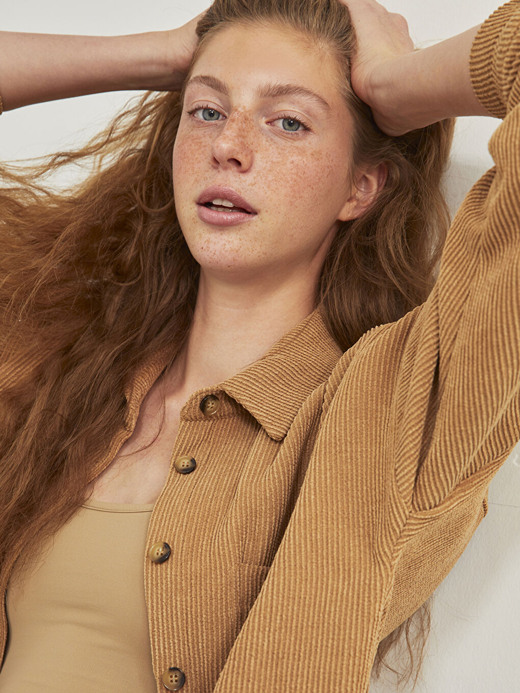 Buttoned Regular Long Sleeve Velvet Women's Shirt Jacket-3