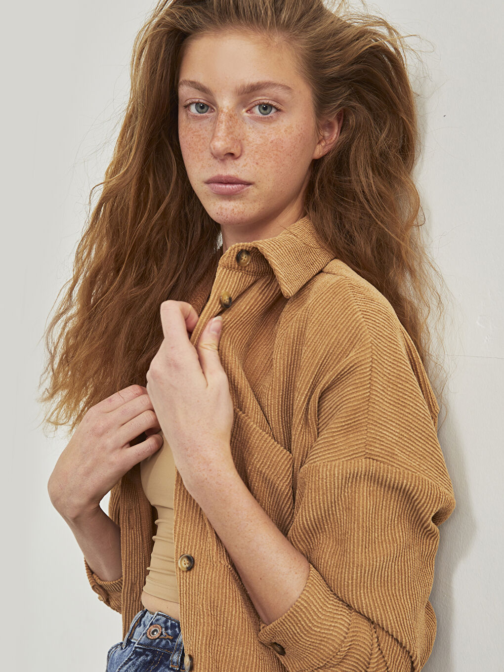 Buttoned Regular Long Sleeve Velvet Women's Shirt Jacket-4