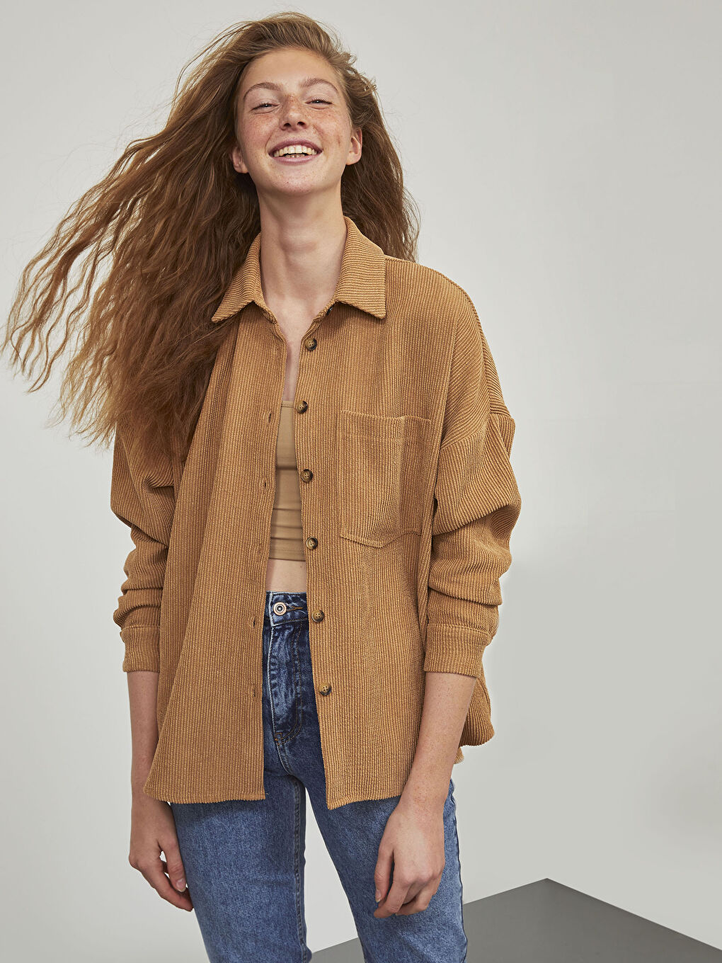 Buttoned Regular Long Sleeve Velvet Women's Shirt Jacket-6