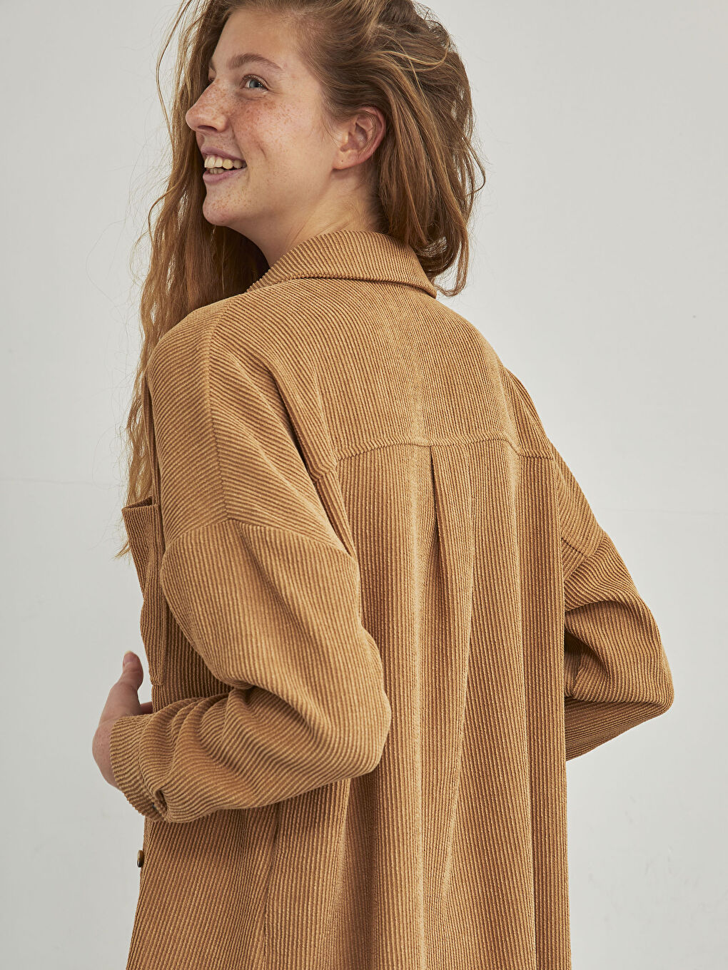 Buttoned Regular Long Sleeve Velvet Women's Shirt Jacket-7