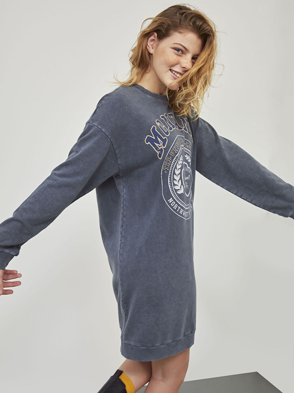 Cotton Printed Crew Neck Dress-12