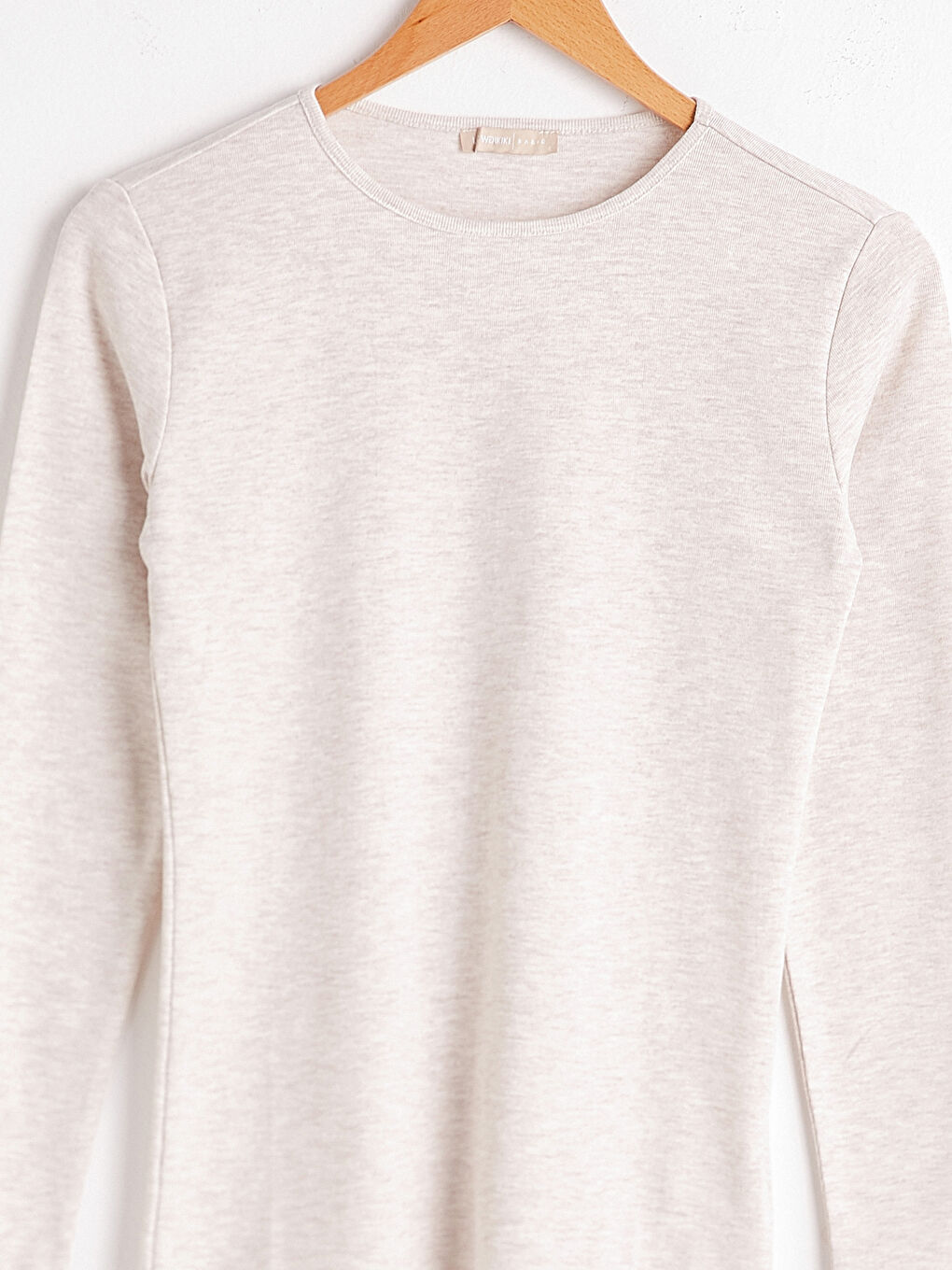 Bej Bisiklet Yaka Basic Uzun Kollu Tişört-6