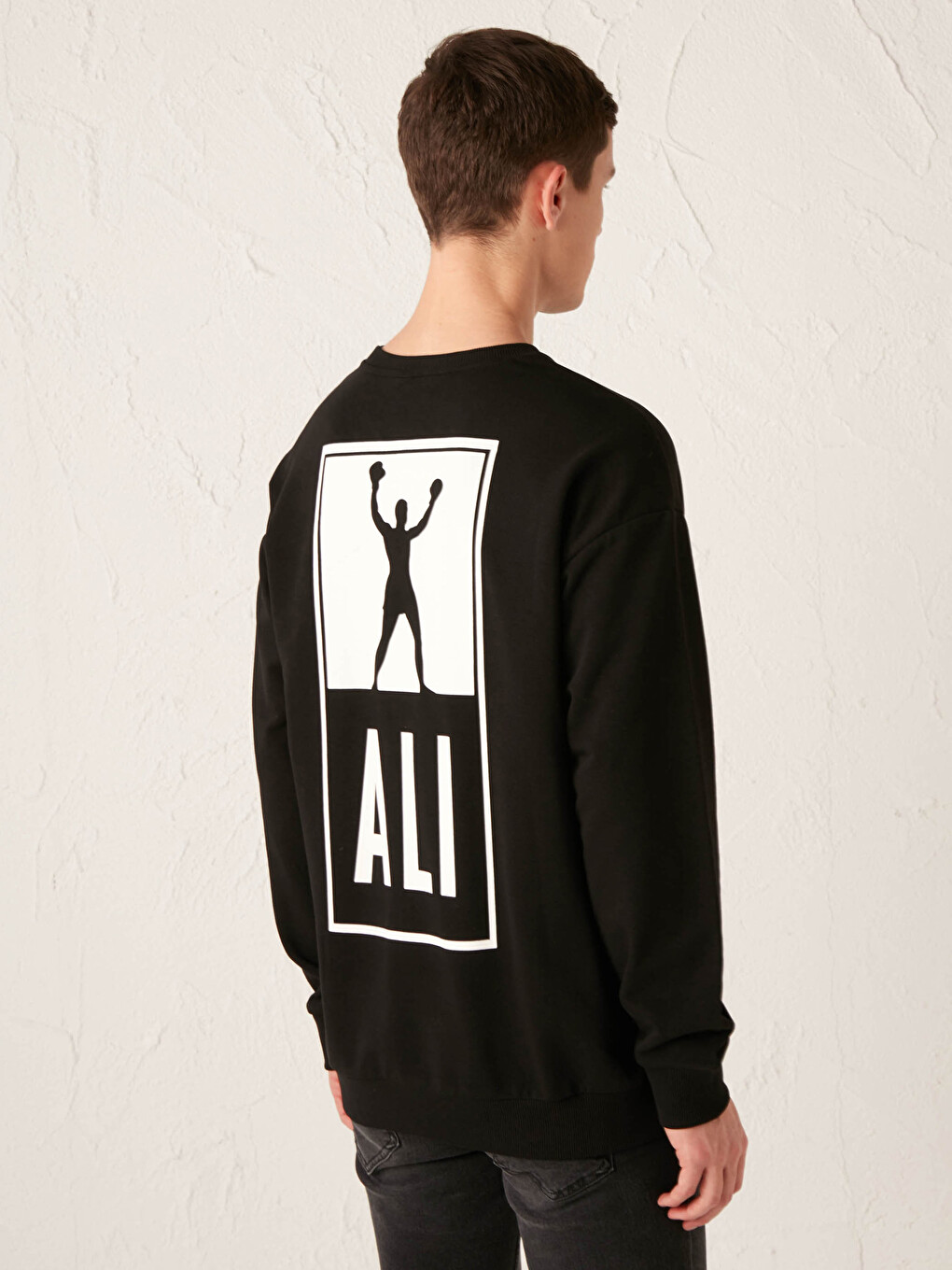 Bisiklet Yaka Muhammed Ali Baskılı Kalın Sweatshirt-1