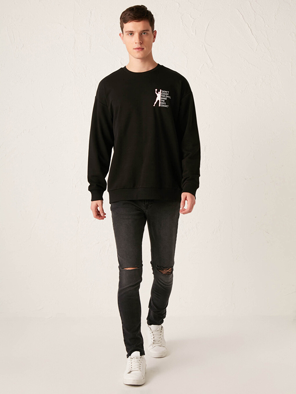 Bisiklet Yaka Muhammed Ali Baskılı Kalın Sweatshirt-2