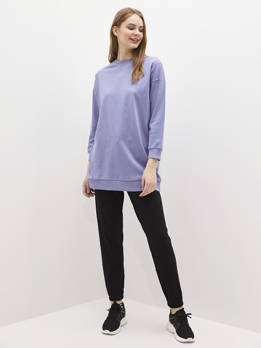 Mavi Kadın Kalın Bisiklet Yaka Düz Sweatshirt Tunik-1