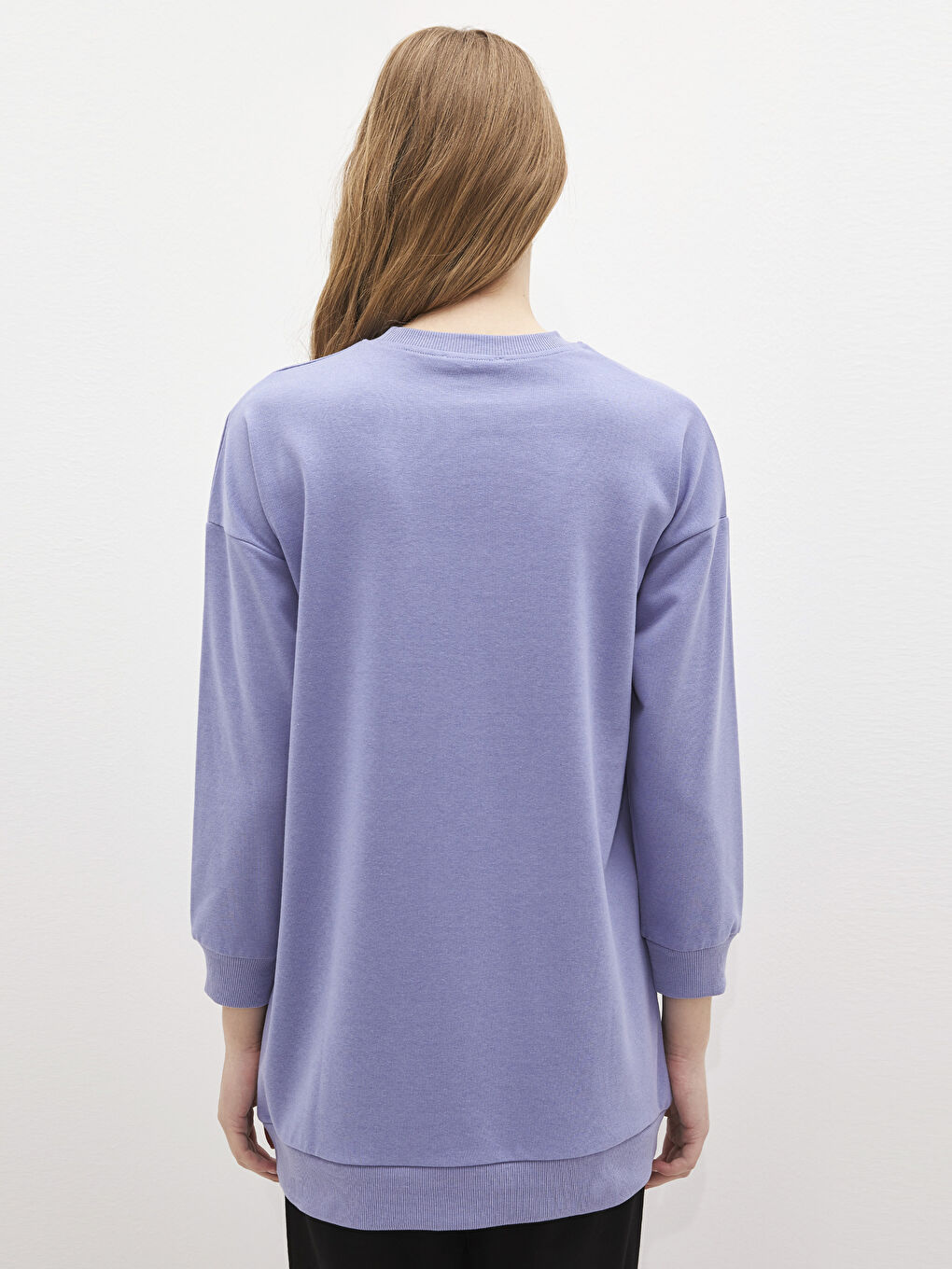 Mavi Kadın Kalın Bisiklet Yaka Düz Sweatshirt Tunik-3