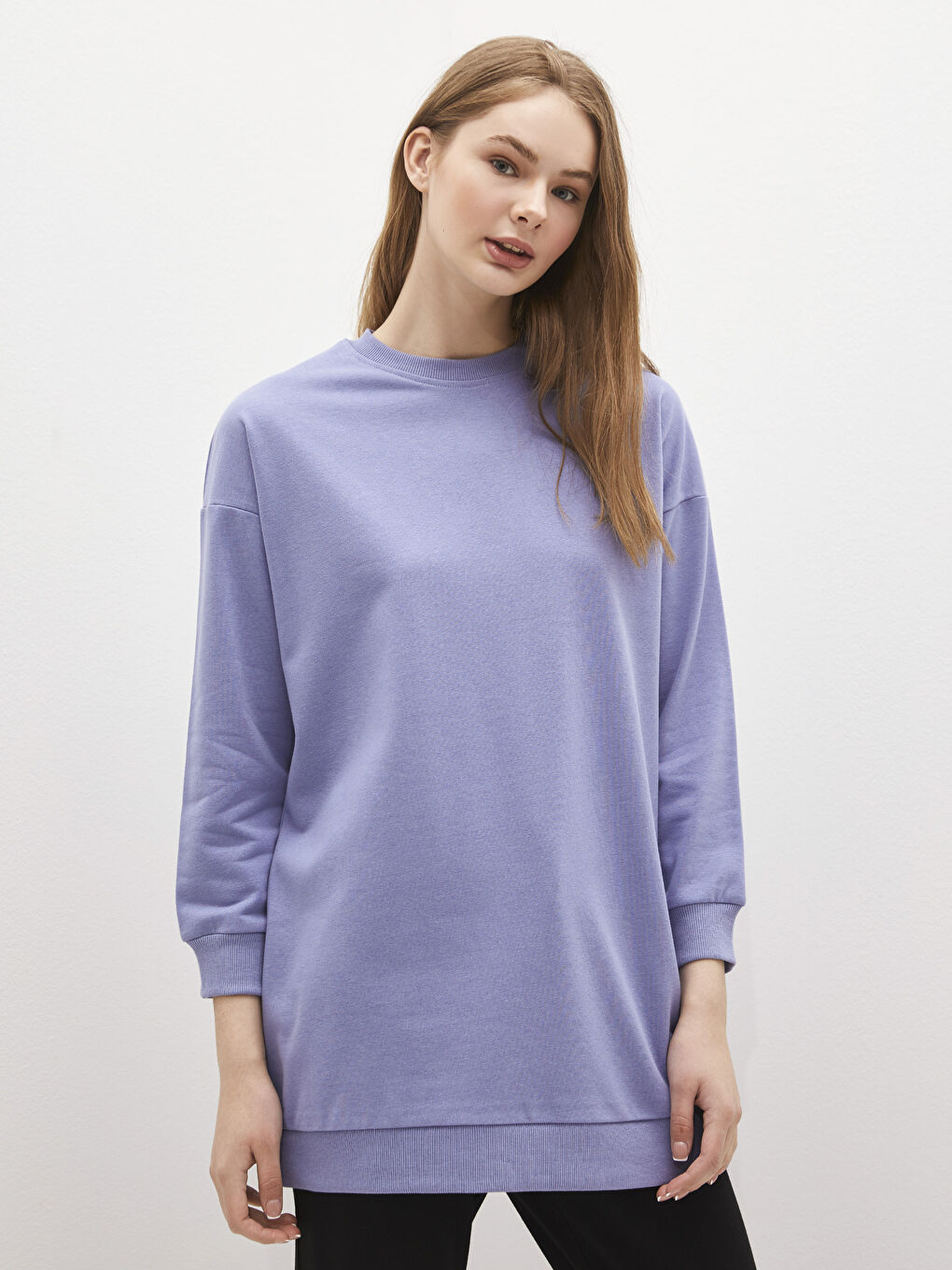 Mavi Kadın Kalın Bisiklet Yaka Düz Sweatshirt Tunik-4