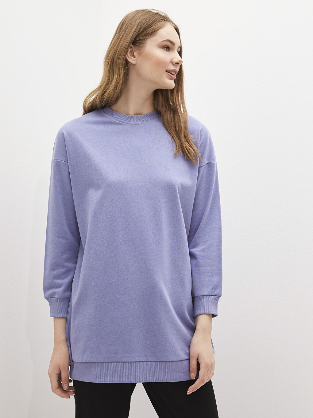 Mavi Kadın Kalın Bisiklet Yaka Düz Sweatshirt Tunik