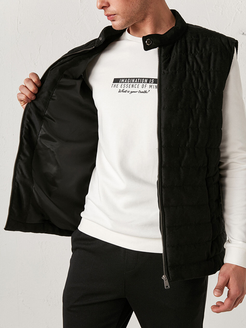 Siyah Slim Fit Erkek Süet Yelek-3