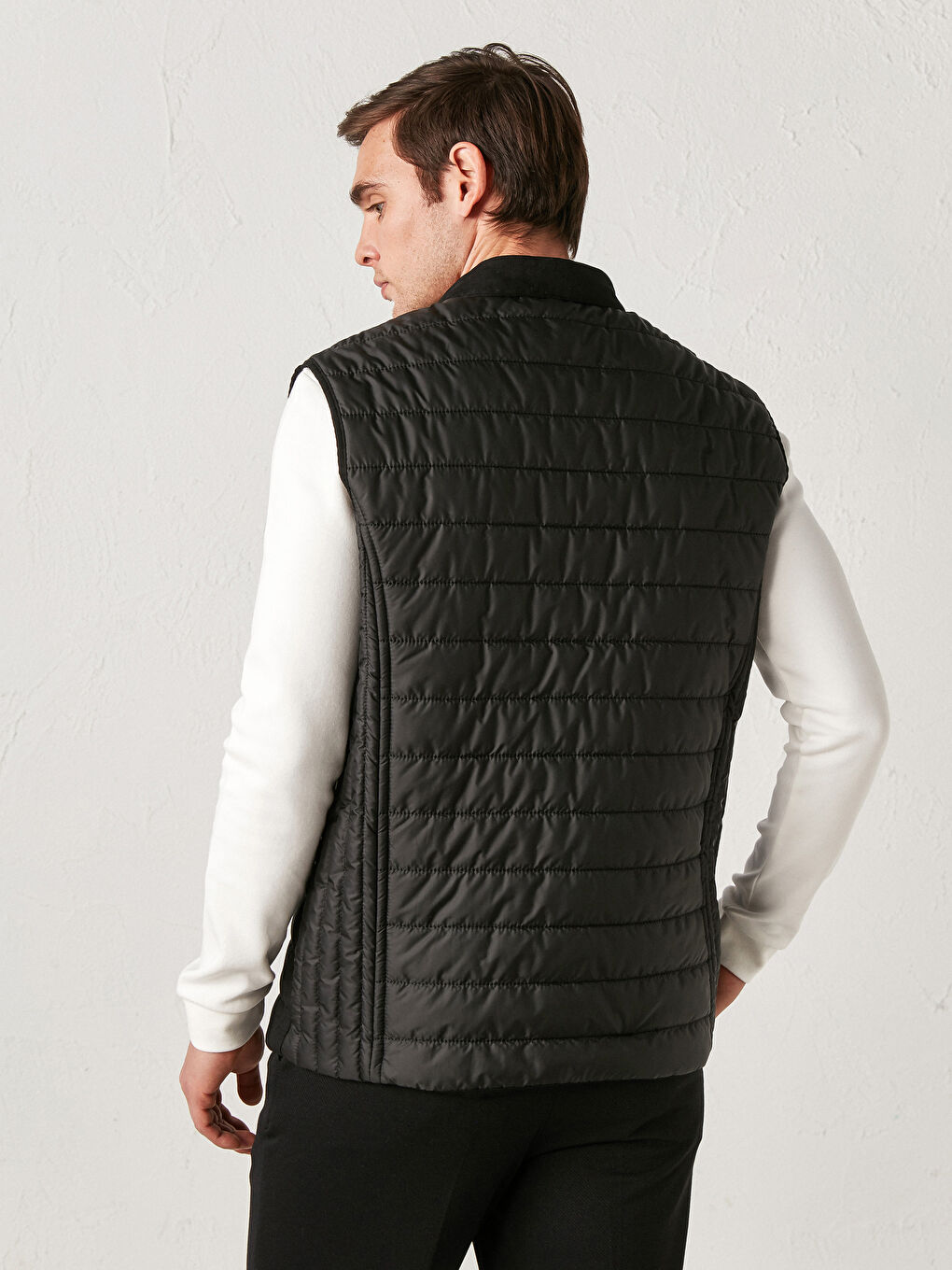 Siyah Slim Fit Erkek Süet Yelek-4