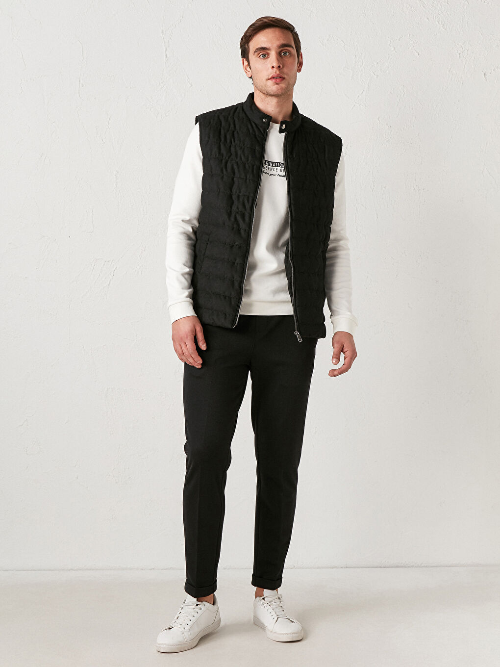 Siyah Slim Fit Erkek Süet Yelek-5