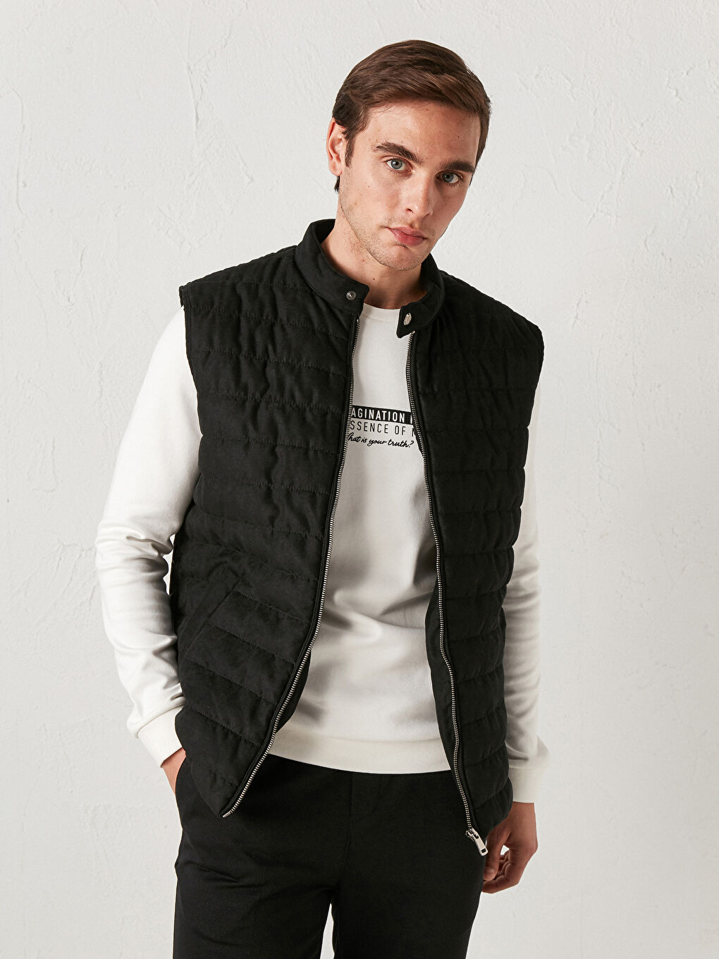 Siyah Slim Fit Erkek Süet Yelek-2