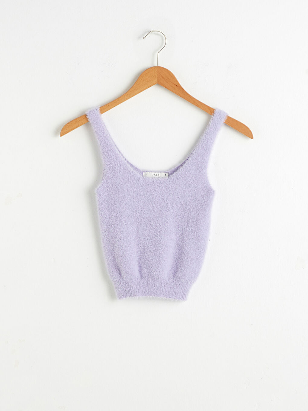 Lila Yumuşak Dokulu Kolsuz Crop Kazak-5