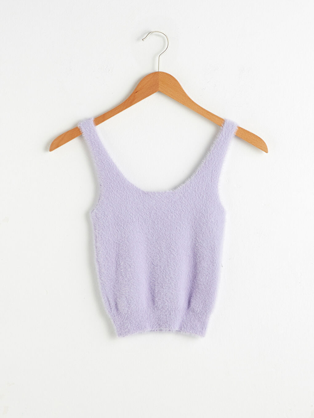 Lila Yumuşak Dokulu Kolsuz Crop Kazak-7