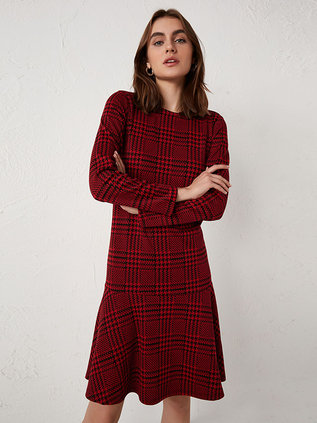 A-cut Plaid Ponte Dress-2