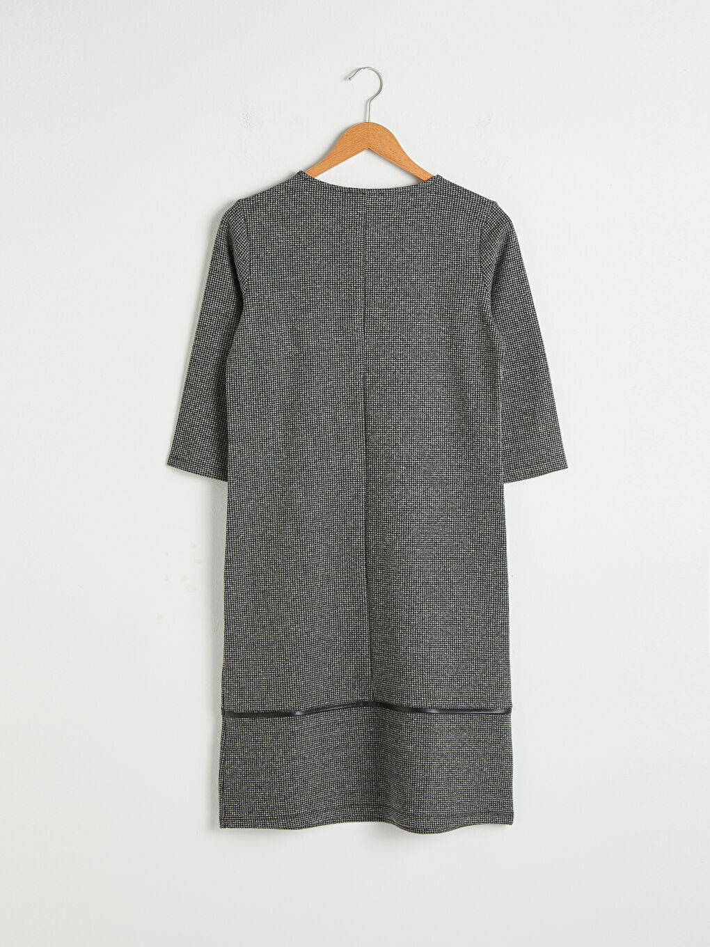 Siyah Bisiklet Yaka Standart Fit Uzun Kollu Kadın Desenli Ponte Elbise-5