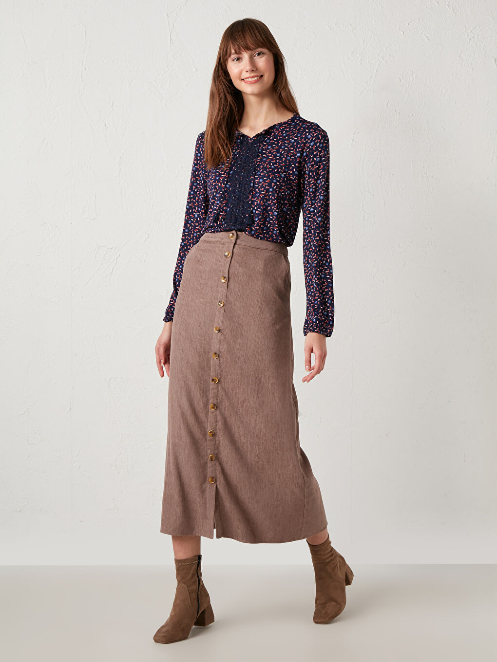 Crew Neck Patterned Blouse-1