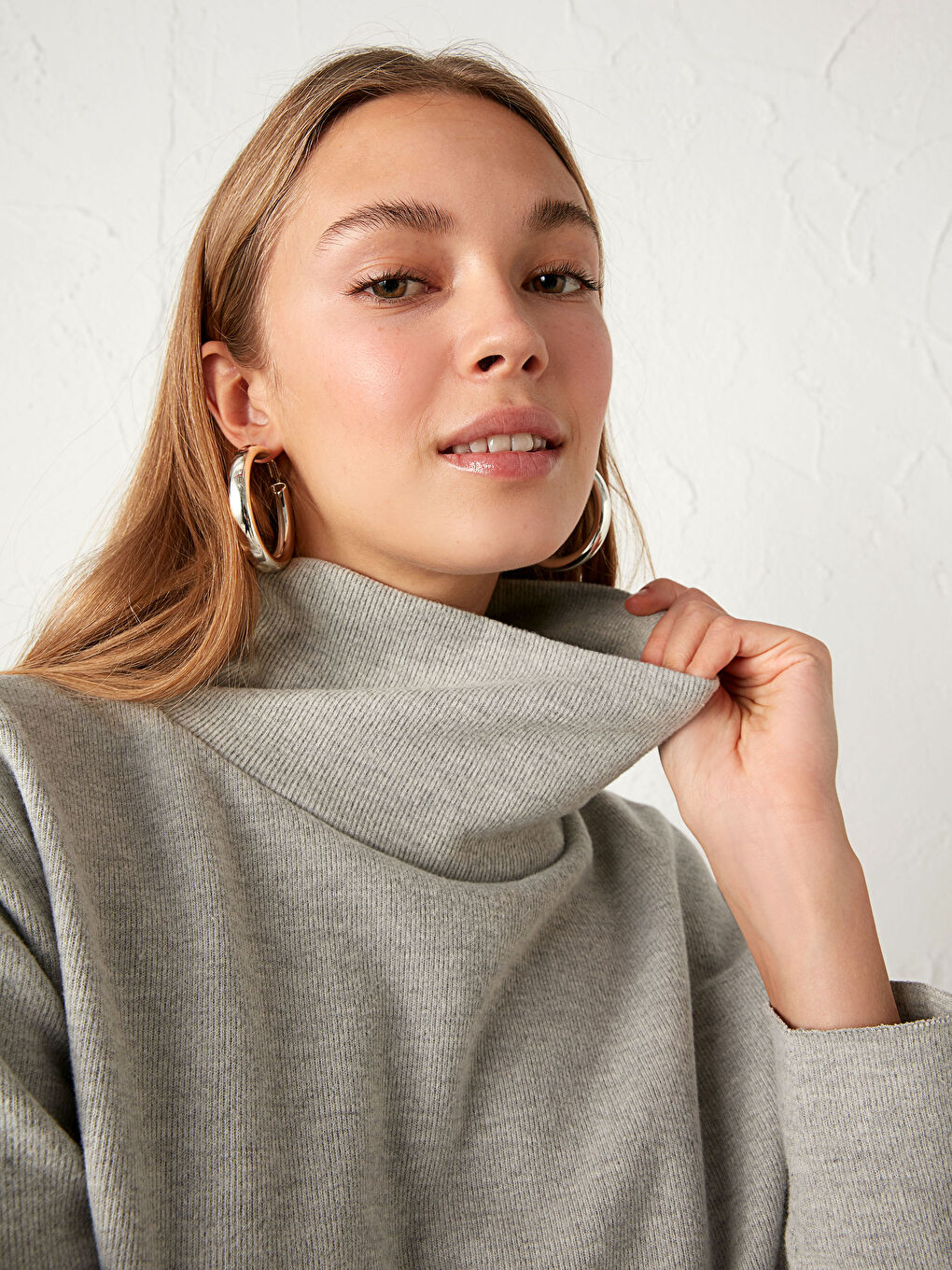 Gri Yarım Balıkçı Yaka Sweatshirt-3