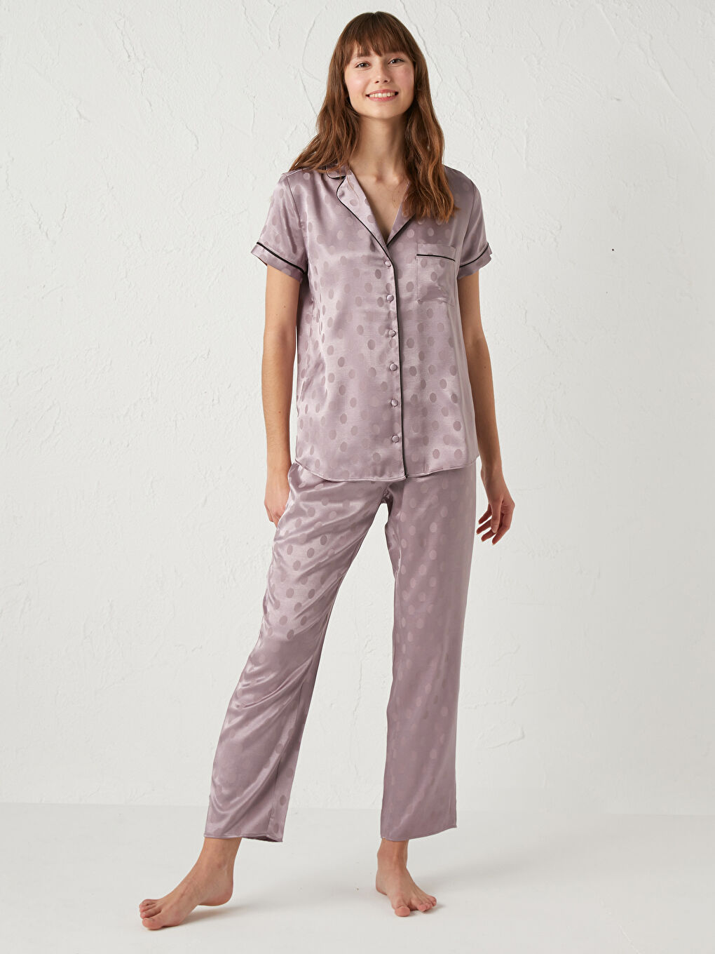 Puantiyeli Saten Pijama Takımı-2
