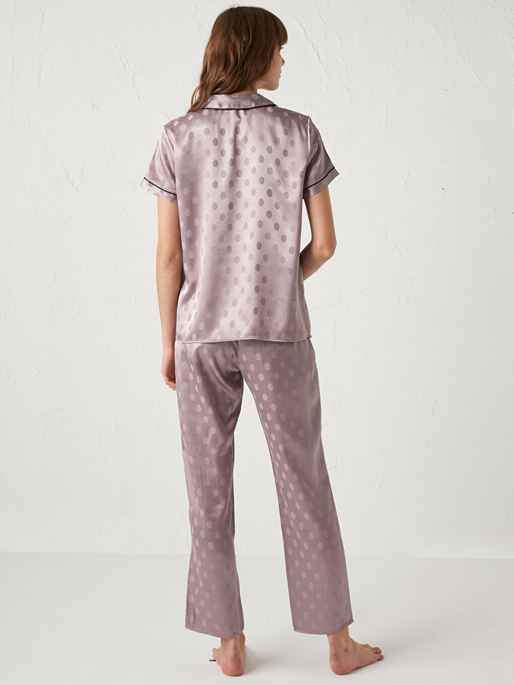 Puantiyeli Saten Pijama Takımı-4