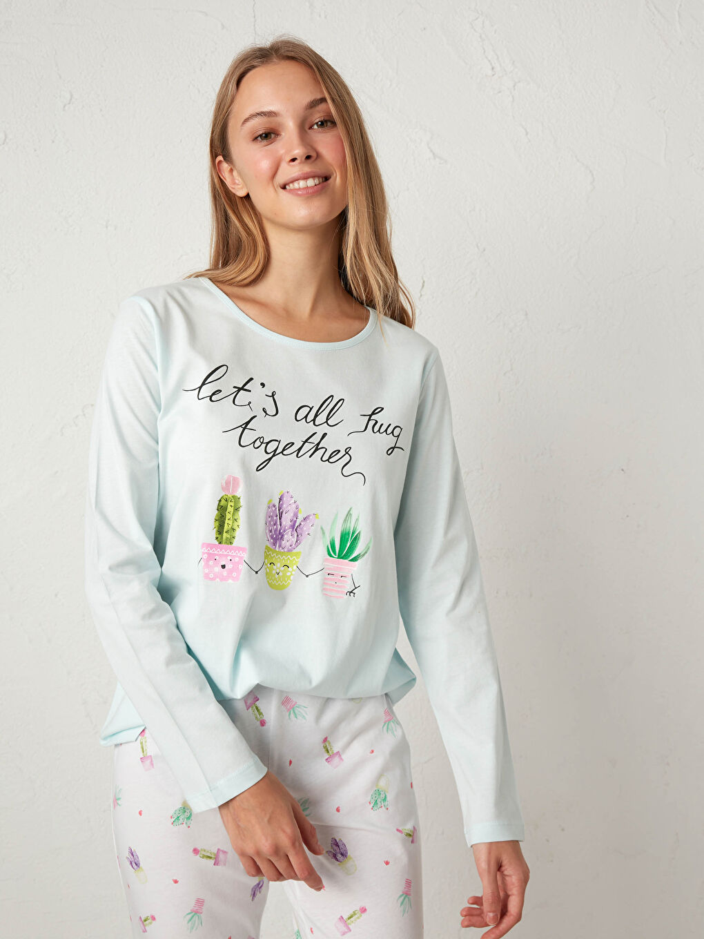 Mavi Baskılı Pamuklu Pijama Takımı-3