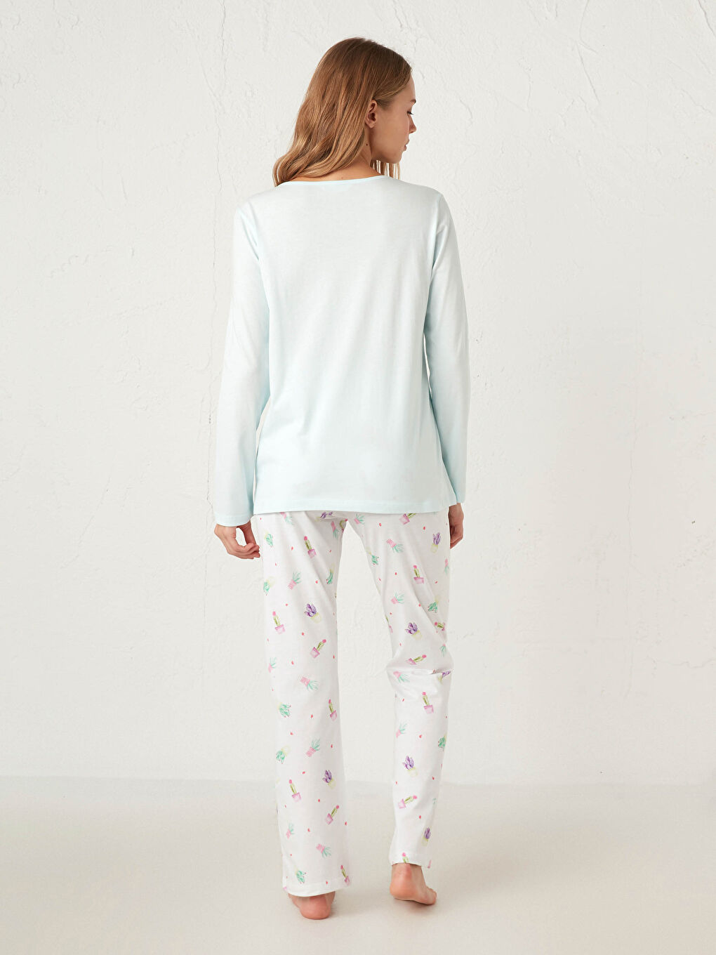 Mavi Baskılı Pamuklu Pijama Takımı-5