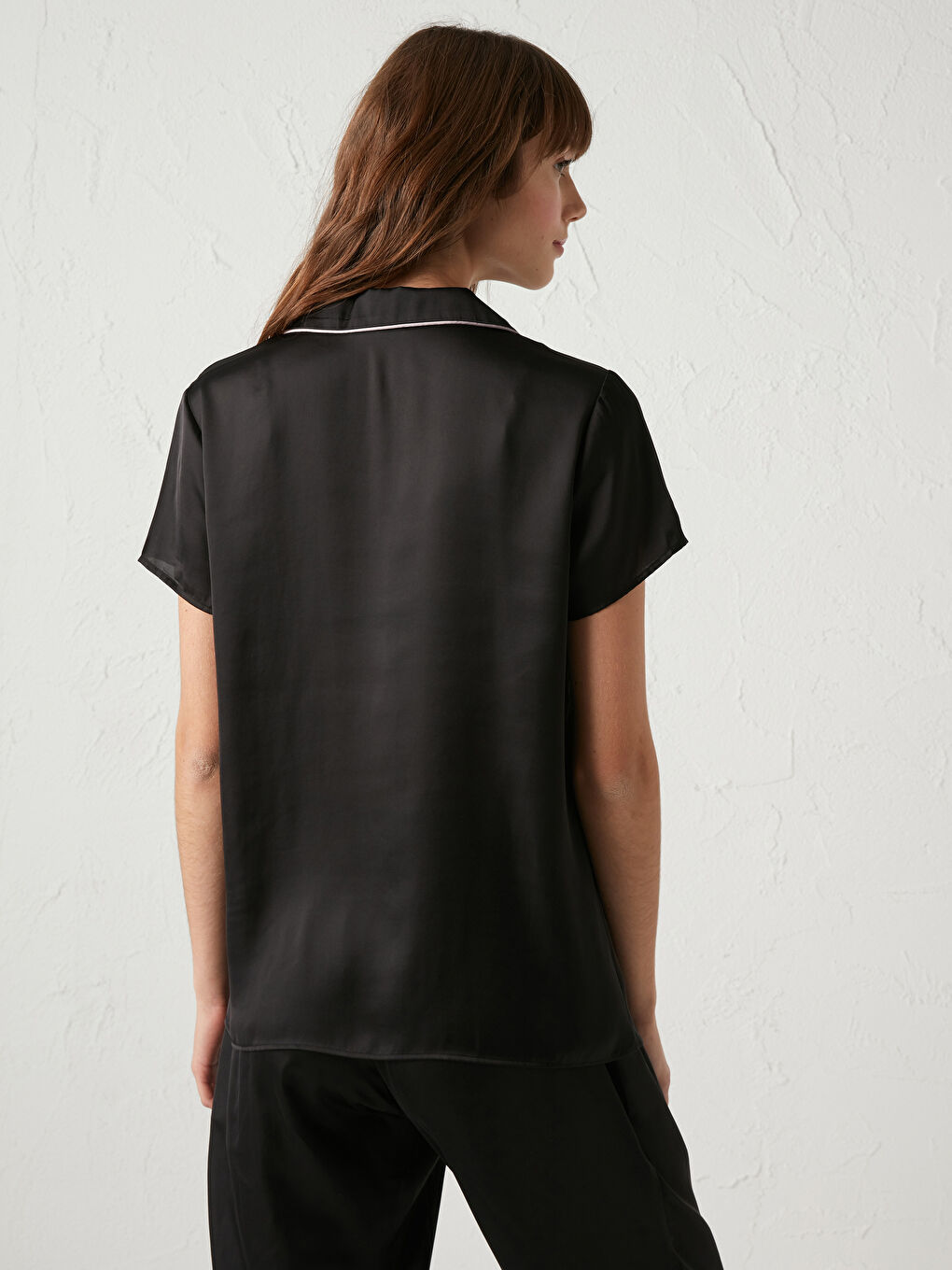 Set de pijama din satin cu guler de cămașă și mânecă scurtă pentru femei-3