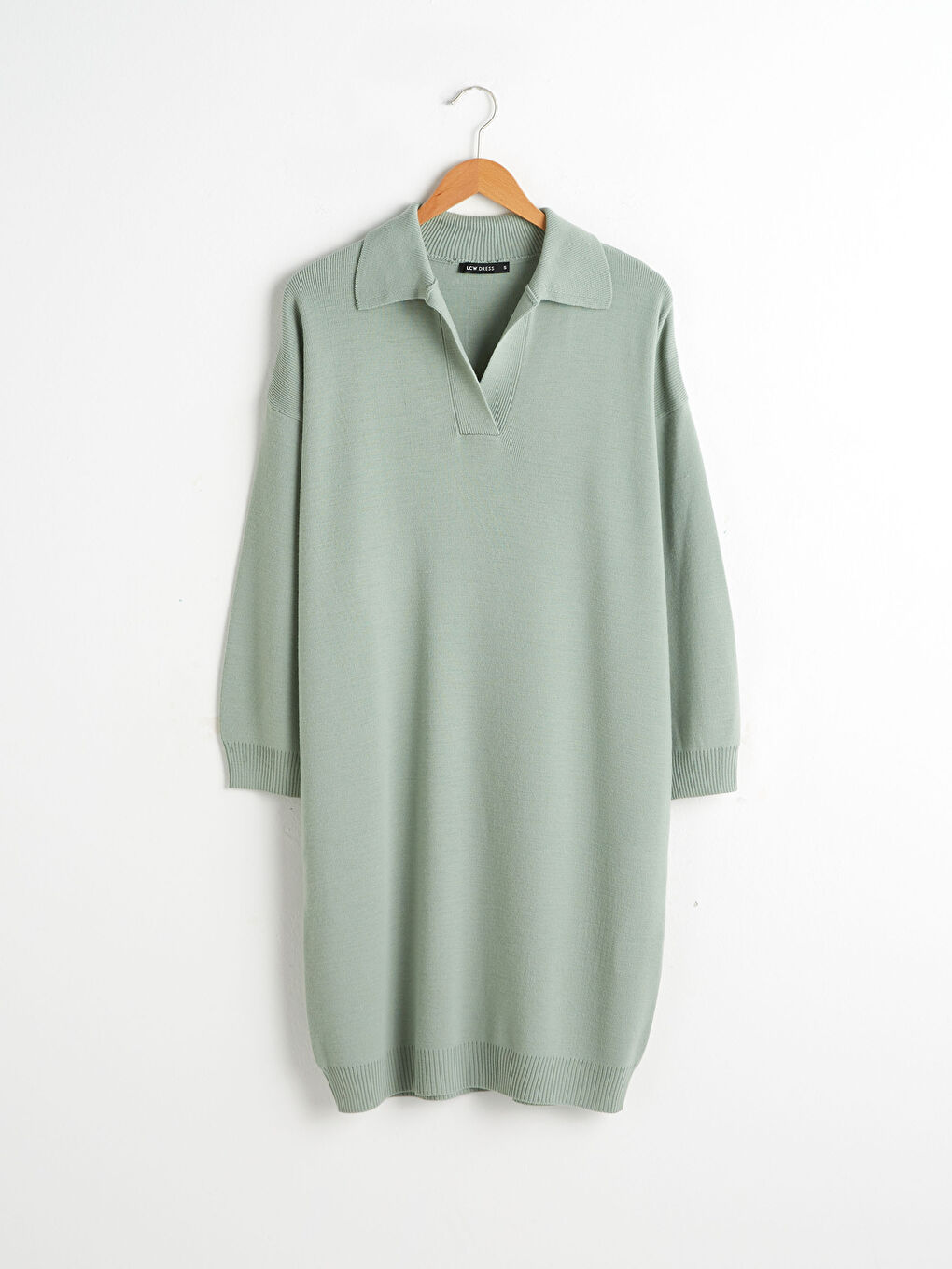 Yeşil V Yaka Akrilik Triko Elbise-4