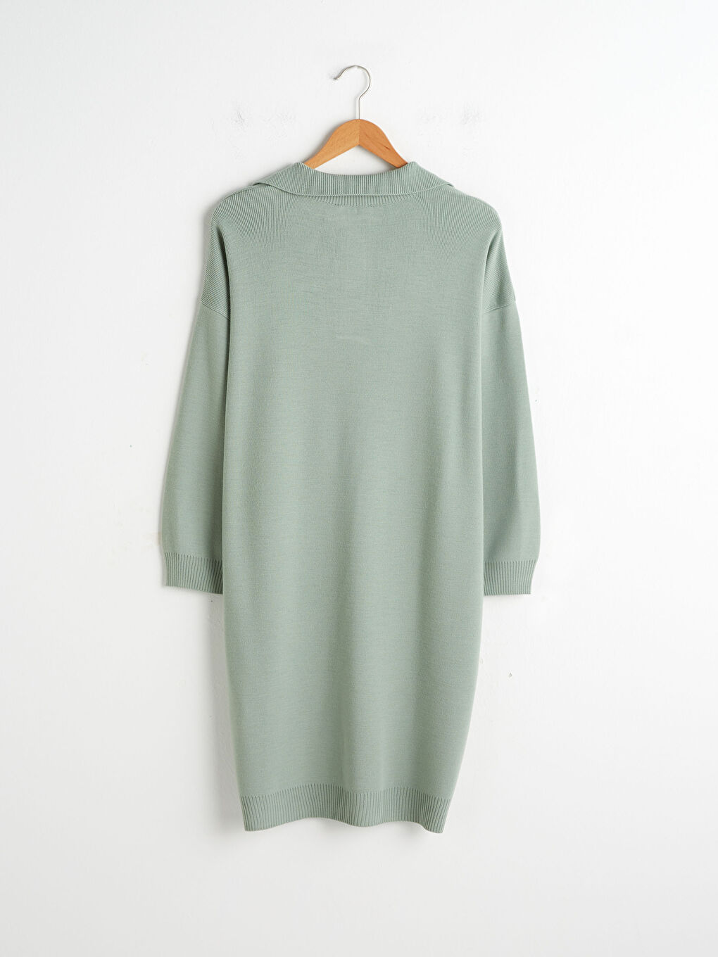 Yeşil V Yaka Akrilik Triko Elbise-5