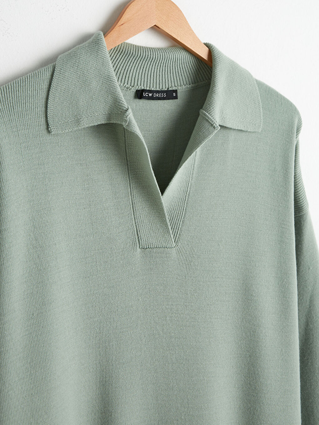 Yeşil V Yaka Akrilik Triko Elbise-6