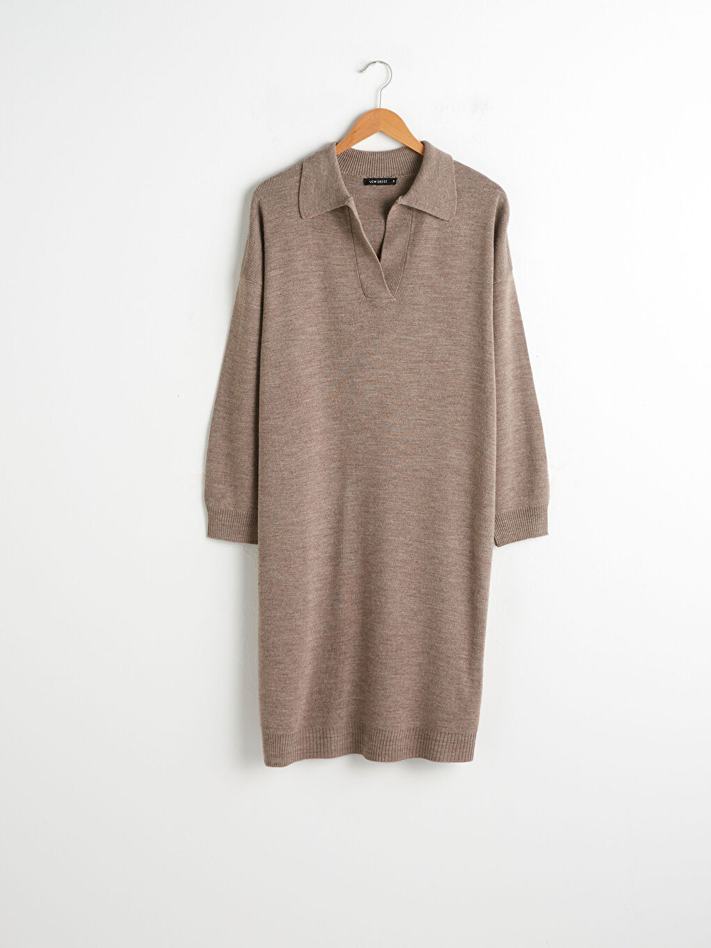 Kahverengi V Yaka Akrilik Triko Elbise-4