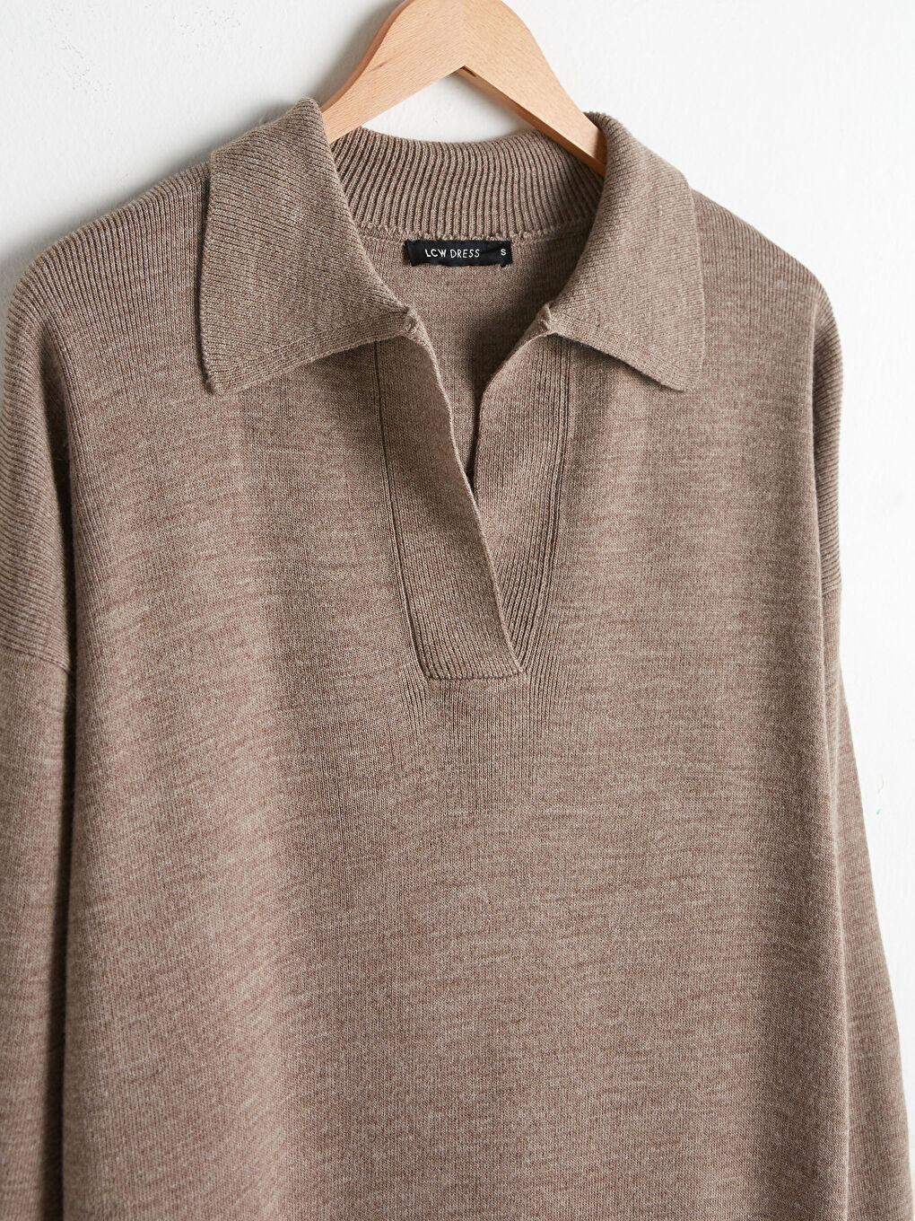 Kahverengi V Yaka Akrilik Triko Elbise-6