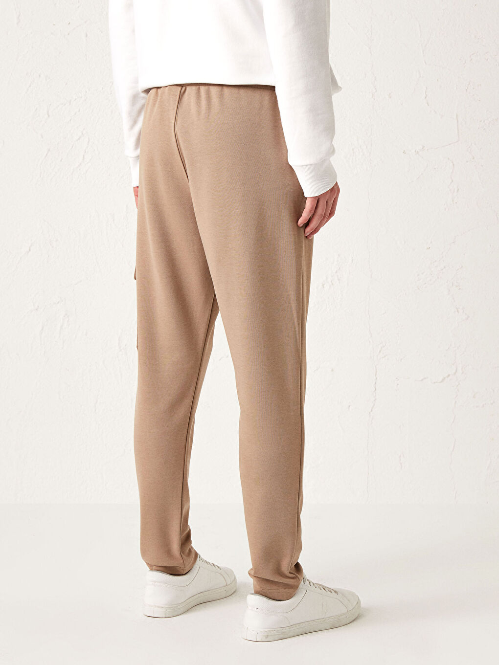 Bej Slim Fit Kargo Cepli Eşofman Altı-2