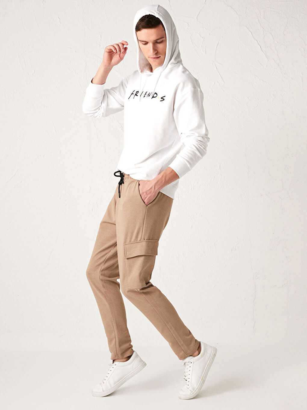 Bej Slim Fit Kargo Cepli Eşofman Altı