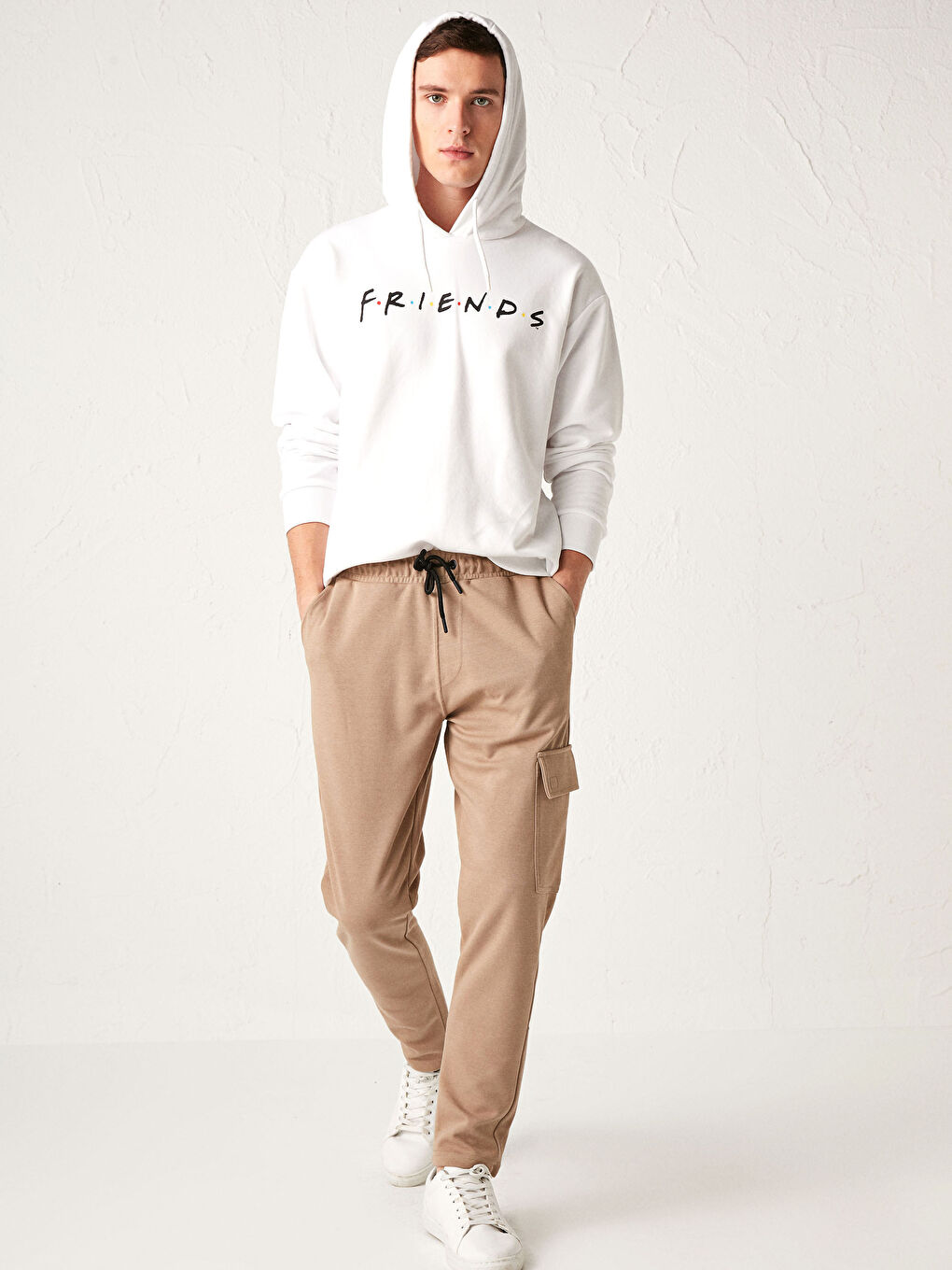 Bej Slim Fit Kargo Cepli Eşofman Altı-3